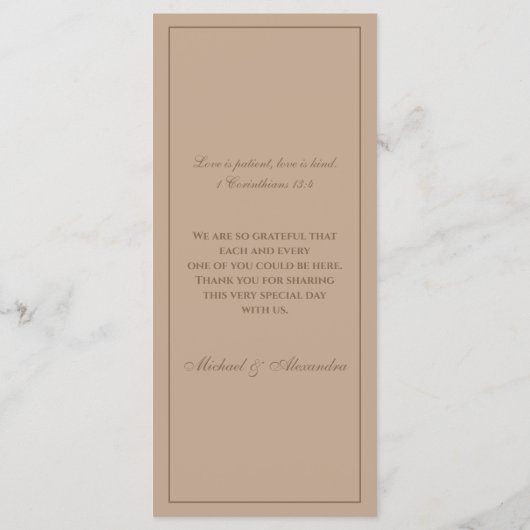 Monogram Modern Taupe Christian Wedding Menu (Achterkant)