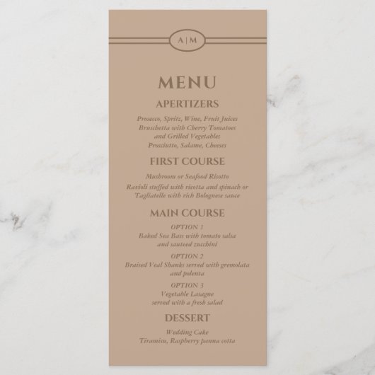 Monogram Modern Taupe Christian Wedding Menu (Voorkant)