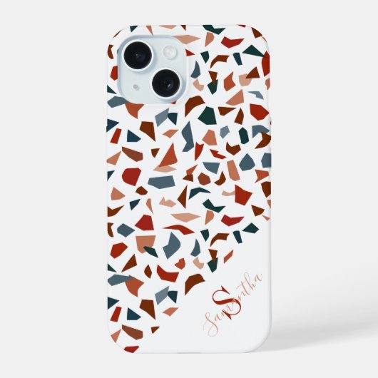Monogram Modern Terrazzo Mozaïekpatroon iPhone 15 Case (Achterkant)