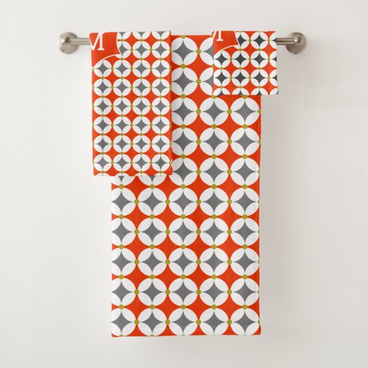 Monogram Modern Trendy Geometric Oranje Grey Bad Handdoek (Insitu)