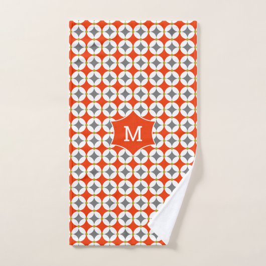 Monogram Modern Trendy Geometric Oranje Grey Bad Handdoek (Handdoek)