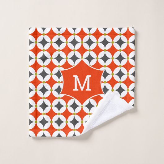 Monogram Modern Trendy Geometric Oranje Grey Bad Handdoek (Wasdoekje)
