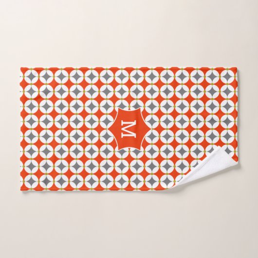 Monogram Modern Trendy Geometric Oranje Grey Bad Handdoek (Handdoek)