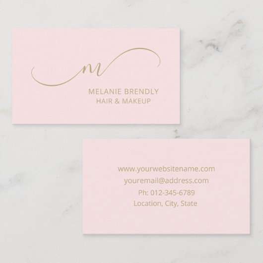 Monogram Modern Trendy Roze Visitekaartje (Voorkant / Achterkant)