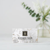 Monogram Modern White Marble Visitekaartje (Staand voorkant)