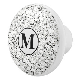 Monogram Modern Wit en Grijs Terrazzo Patroon Keramische Knop