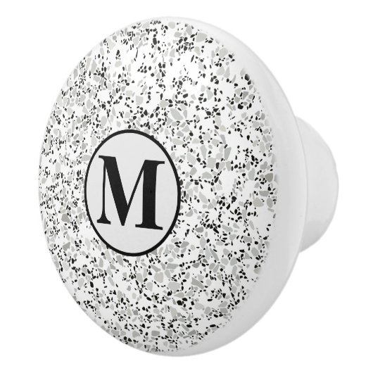 Monogram Modern Wit en Grijs Terrazzo Patroon Keramische Knop (Rechts)