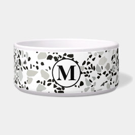 Monogram Modern Wit en Grijs Terrazzo Patroon Voerbakje