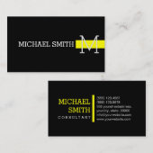Monogram Modern Yellow Professional Black Visitekaartje (Voorkant / Achterkant)