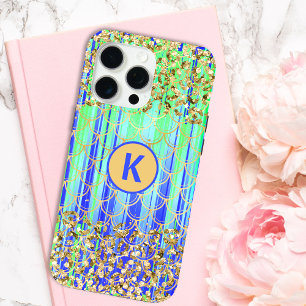 Monogram Modern Zeemeermin Glitter Groen Blauw iPhone 15 Pro Max Hoesje