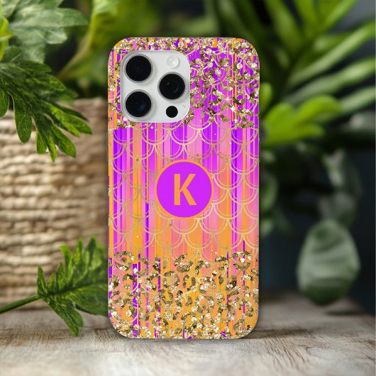 Monogram Modern Zeemeermin Glitter Paars Oranje Case-Mate iPhone Case