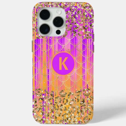Monogram Modern Zeemeermin Glitter Paarse Sinaasap Case-Mate iPhone Case (Achterkant)