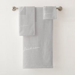 Monogram modern zilvergrijs elegant metallic bad handdoek