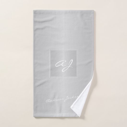 Monogram modern zilvergrijs elegant metallic bad handdoek (Handdoek)