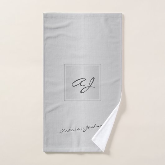 Monogram modern zilvergrijs elegant metallic bad handdoek (Handdoek)