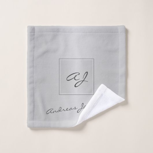 Monogram modern zilvergrijs elegant metallic bad handdoek (Wasdoekje)