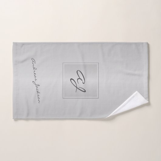 Monogram modern zilvergrijs elegant metallic bad handdoek (Handdoek)