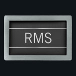 Monogram modern zwart geborsteld metalen blikjes gesp<br><div class="desc">Drie grote,  witte brieven vormen de vertoningstekst die u met het aangewezen monogram kunt vervangen. De initialen bevinden zich op een zwarte achtergrond. Het blik van geborsteld metaal dat de strepen vormt is een artistieke weergave.</div>