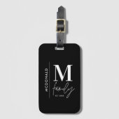 Monogram modern zwart gepersonaliseerde familie el bagagelabel (Voorkant (verticaal))