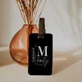 Monogram modern zwart gepersonaliseerde familie el bagagelabel
