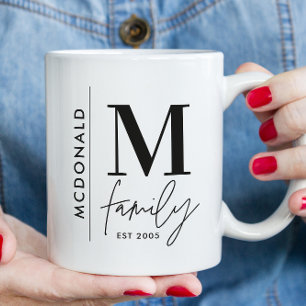 Monogram modern zwart gepersonaliseerde fotofamili koffiemok