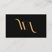 Monogram Modern Zwart Goud Chique Minimaal Aangepa Visitekaartje (Voorkant)