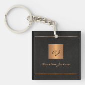 Monogram modern zwart goud elegante scriptnaam sleutelhanger (voorkant)