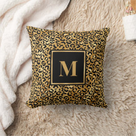 Monogram Modern Zwart Goud Luipaardprint Kussen
