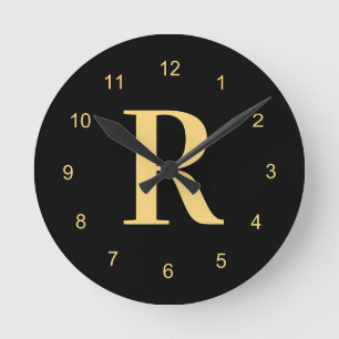 Monogram Modern Zwart Goud Ronde Klok