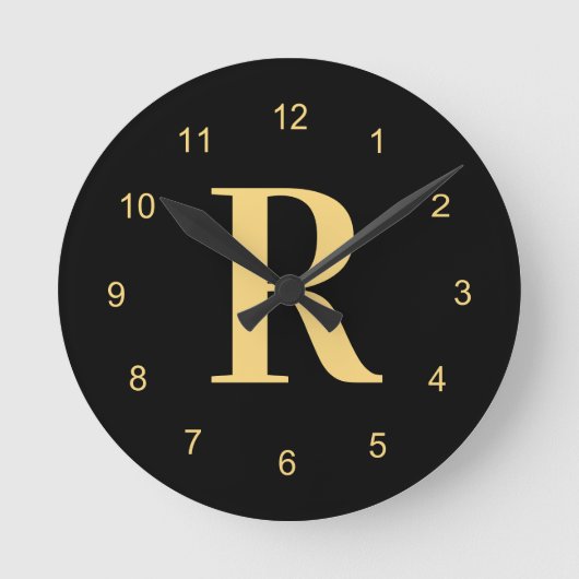Monogram Modern Zwart Goud Ronde Klok (Voorkant)