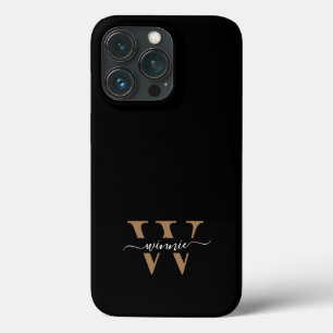 Monogram Modern Zwart Goud Script Naam Case-Mate iPhone Case