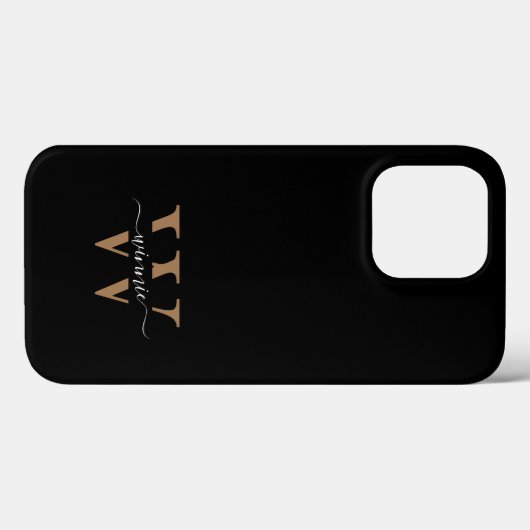 Monogram Modern Zwart Goud Script Naam Case-Mate iPhone Case (Achterkant (horizontaal))