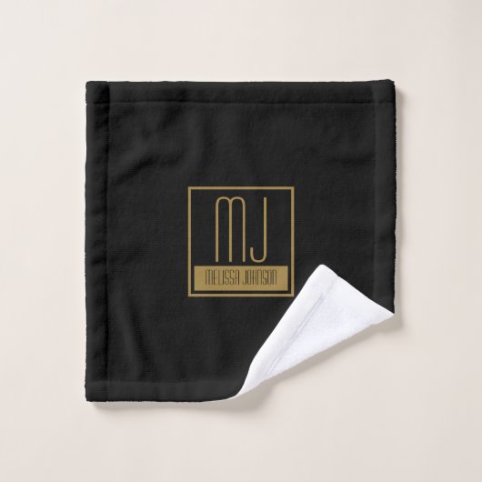 Monogram modern zwart-goudInitiaal Bad Handdoek (Wasdoekje)