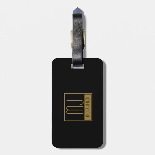 Monogram modern zwart-goudInitiaal Bagagelabel (Achterkant verticaal)