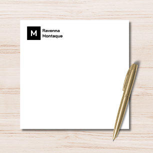 Monogram Modern Zwart Persoonlijk Script Notitiekaartje