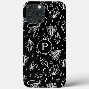 Monogram Modern Zwart Wit Bloemmotief Case-Mate iPhone Case