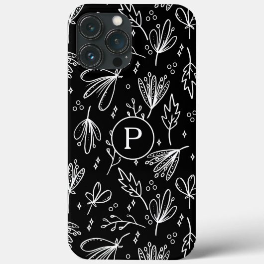 Monogram Modern Zwart Wit Bloemmotief Case-Mate iPhone Case (Achterkant)
