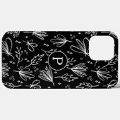 Monogram Modern Zwart Wit Bloemmotief Case-Mate iPhone Case (Achterkant (horizontaal))