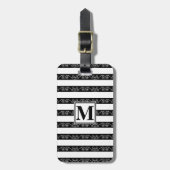 Monogram modern Zwart wit gestreept Bagagelabel (Voorkant verticaal)