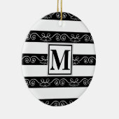 Monogram modern Zwart wit gestreept Keramisch Ornament (Rechts)