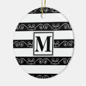 Monogram modern Zwart wit gestreept Keramisch Ornament (Links)