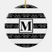Monogram modern Zwart wit gestreept Keramisch Ornament (Achterkant)