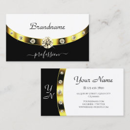 Monogram modern zwart-wit Gold Border Visitekaartje
