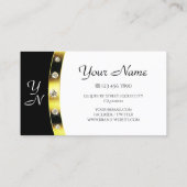 Monogram modern zwart-wit Gold Border Visitekaartje (Achterkant)