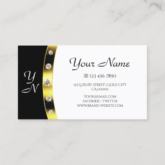 Monogram modern zwart-wit Gold Border Visitekaartje (Achterkant)