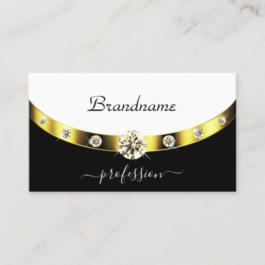 Monogram modern zwart-wit Gold Border Visitekaartje (Voorkant)