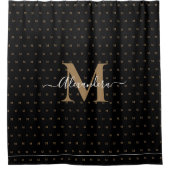 Monogram Modern Zwart Wit Goud Elegant Script   Douchegordijn (Voorkant)
