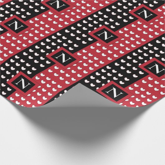 Monogram modern zwart-wit hart cadeaupapier (Hoek)