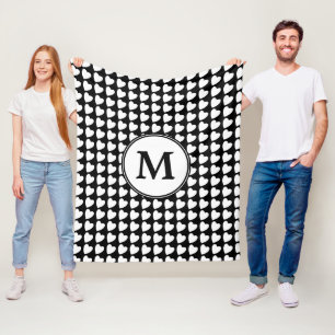 Monogram modern zwart-wit hartpatroon fleece deken