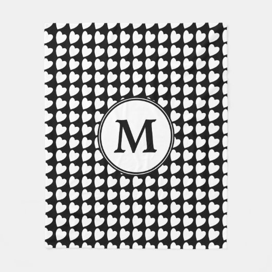 Monogram modern zwart-wit hartpatroon fleece deken (Voorkant)